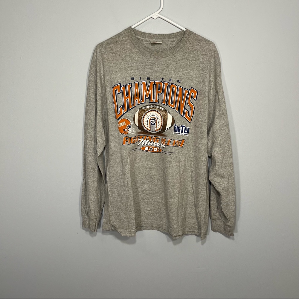 VINTAGE Fighting Illini Shirt Mens Extra Large Gray Big 10 NCAA Football Chief